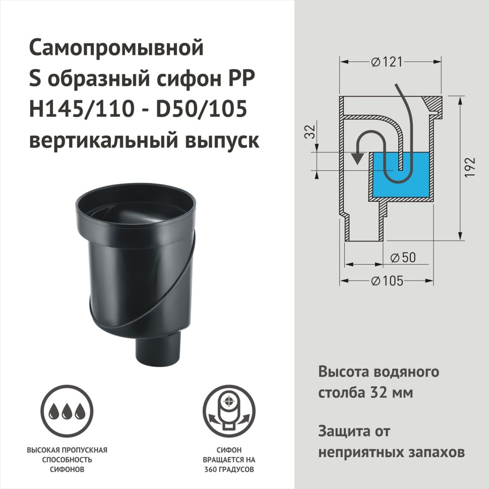 Желоб BERGES водосток напольный С1 Norma 800 нержавеющая сталь, матовый черный, S-сифон D50/110 вертикальный