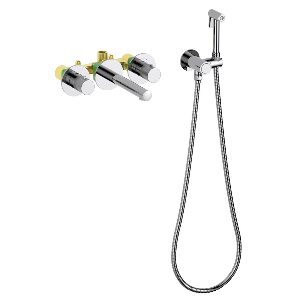 Смеситель для раковины встроенный с термостатом, с гигиеническим душем Timo Saona 2383/00SM хром