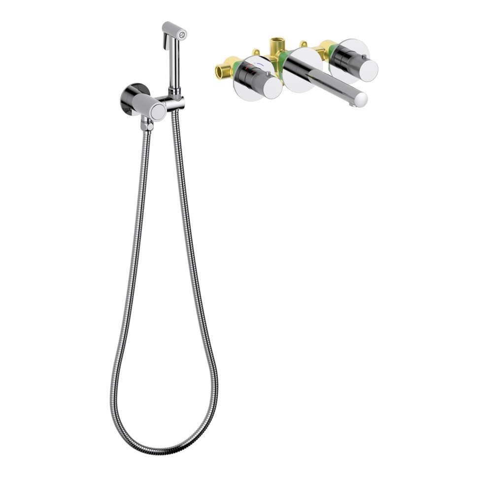 Смеситель для раковины встроенный с термостатом, с гигиеническим душем Timo Saona 2383/00SM хром