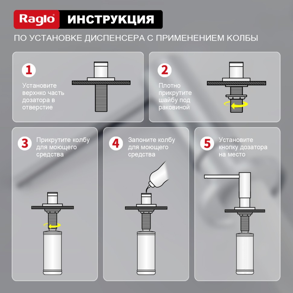 Кухонный диспенсер для моющего средства Raglo хром R720