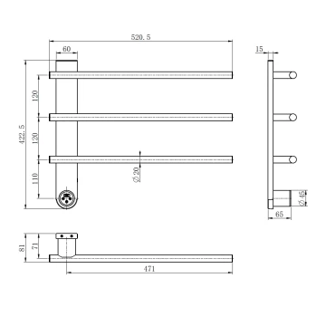 AQM3113BG Полотенцесушитель электрический 520*384 c терморегуляторм, цвет: золото шлифованное.