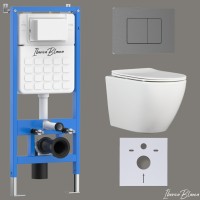 Комплект 3в1 IBERICA BLANCA инсталляция SILENCIO, унитаз BILBAO ALTO белый, кнопка смыва INOX-C вороненая сталь (IB001.BLA.231.1180)