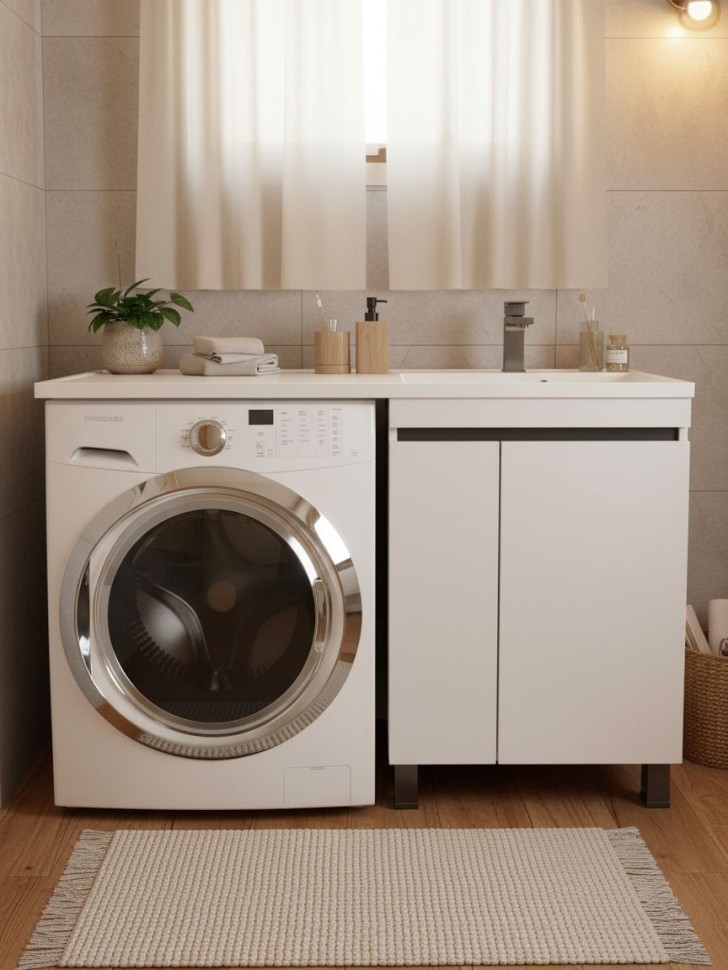 Тумба под стиральную машину напольная Uperwood Magenta 45х50х76,5 см, белая/графит, с дверцами