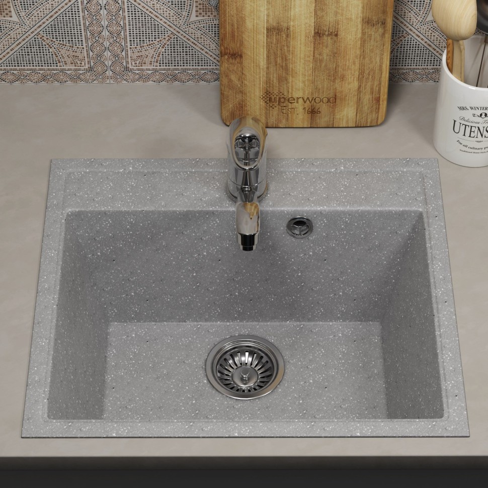 Кухонная мойка из искусственного камня Uperwood ECON UPD-408-003, прямоугольная, серая матовая