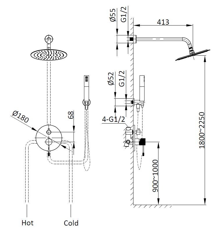 Душевой комплект Desire VSFW-1D1BN встраиваемый, 2 режима, 25см S304 верх душ, брашированный никель
