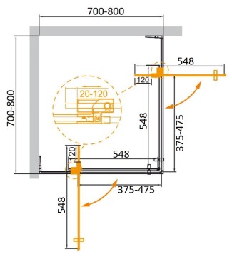 Душевой уголок CEZARES SLIDER-A-2-70/80-GRIGIO-BORO