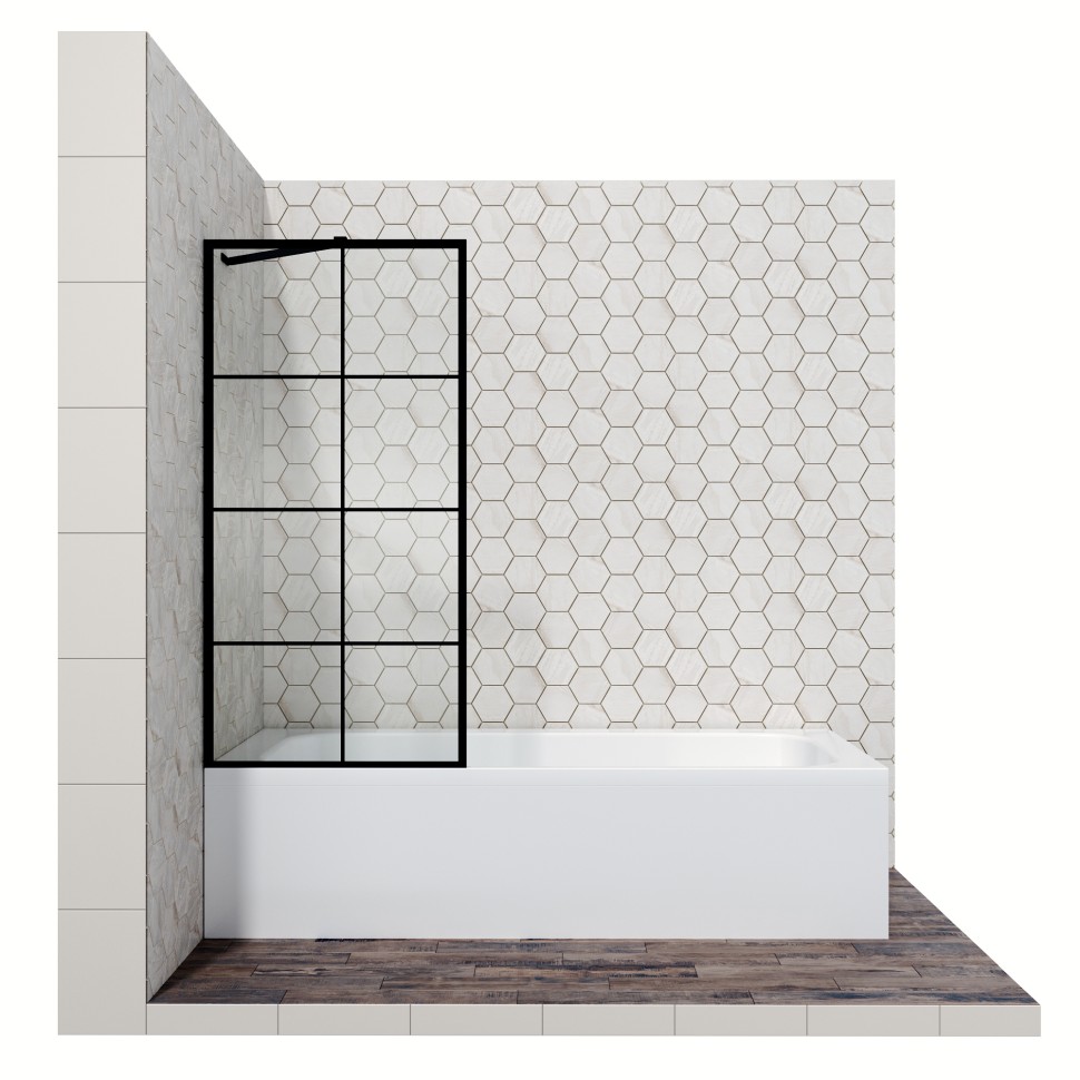 Шторка для ванны Ambassador Bath Screens 16041209 (80х140) черный,стекло прозрачное с рисунком,неподвижное,1 место