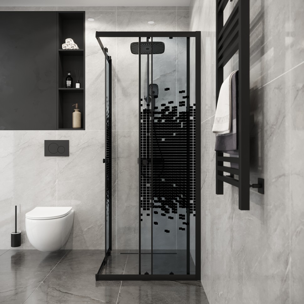 Душевое ограждение Niagara Eco NG-1010-14QBLACK (100х100х190) квадрат,раздвижное,черный,стекло мозаика,1 место