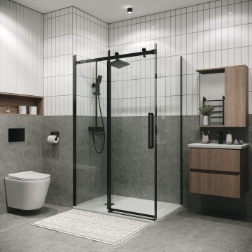 Душевое ограждение Grossman Classic 100.K33.04.100.21.00-200.K33.04.90.21.00 (100х90х195) раздвижная,черный матовый,стекло прозрачное,2 места