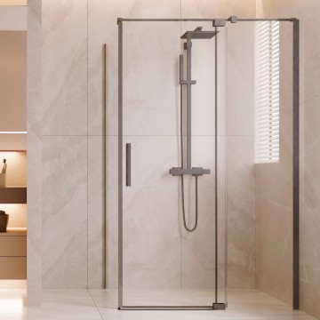Душевой уголок Экстенза (Extenza) VSR-4EX111210CLGM, 1100/1200*1000, вороненая сталь, стекло прозрачное