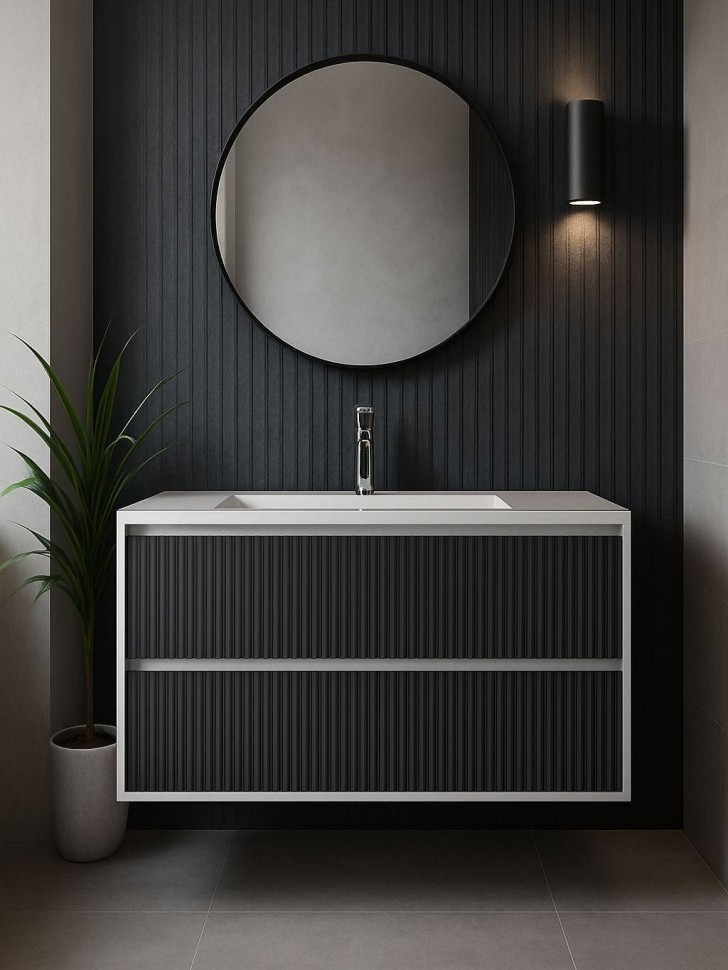 Тумба под раковину для ванной Uperwood Next Premium подвесная, 100 см, белая/графит, 2 ящика