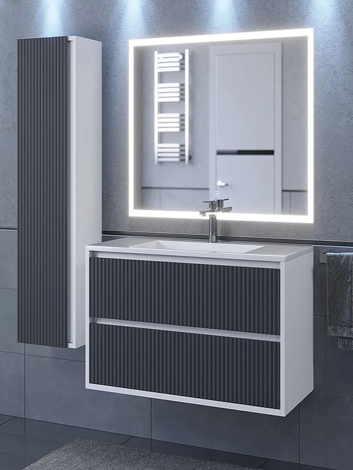 Тумба под раковину для ванной Uperwood Next Premium подвесная, 100 см, белая/графит, 2 ящика