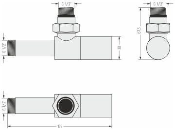 Вентиль угловой цилиндр (G 1/2" НР х G 1/2" НР)