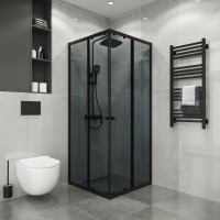Душевое ограждение Niagara Eco NG-1010-14QT (100х100х190) квадрат,раздвижное,черный,стекло тонированное,1 место