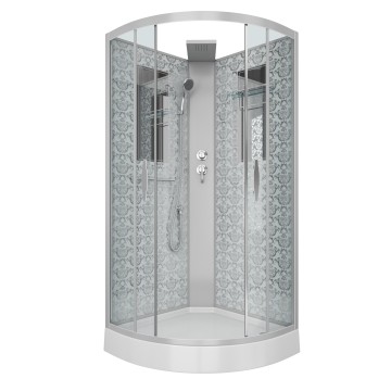 Душевая кабина Niagara Luxe NG-7715WBK (90x90х210) низкий поддон(15см),дверь раздвижная,стенки серебро,без крыши,4 места