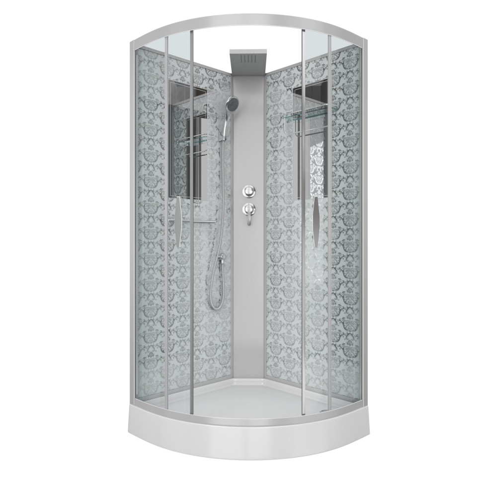 Душевая кабина Niagara Luxe NG-7715WBK (90x90х210) низкий поддон(15см),дверь раздвижная,стенки серебро,без крыши,4 места
