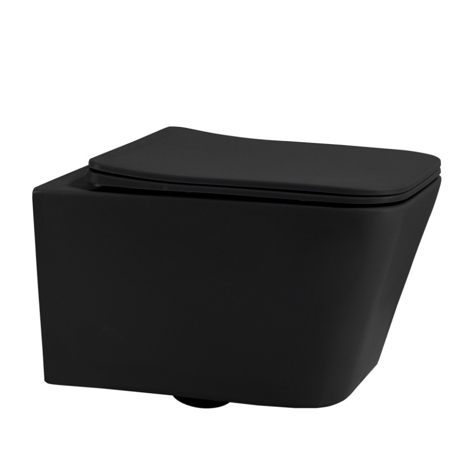 Комплект подвесной унитаз ABBER Rechteck AC1201MB черный матовый с инсталляцией AC0105 и кнопкой AC0121MMG золото матовое