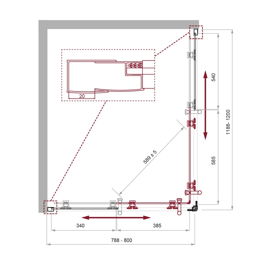 Душевой уголок BelBagno UNO-195-AH-2-120/80-P-Cr
