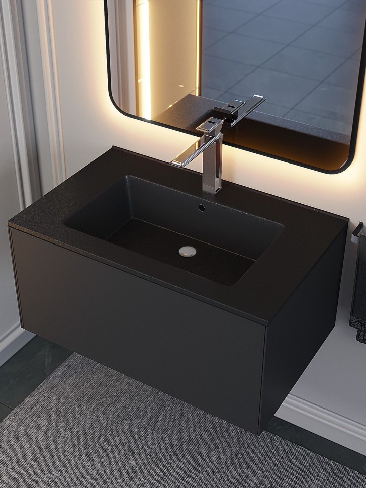 Раковина для ванной 76,5 см, Uperwood Parma Quartz, черная матовая, космос