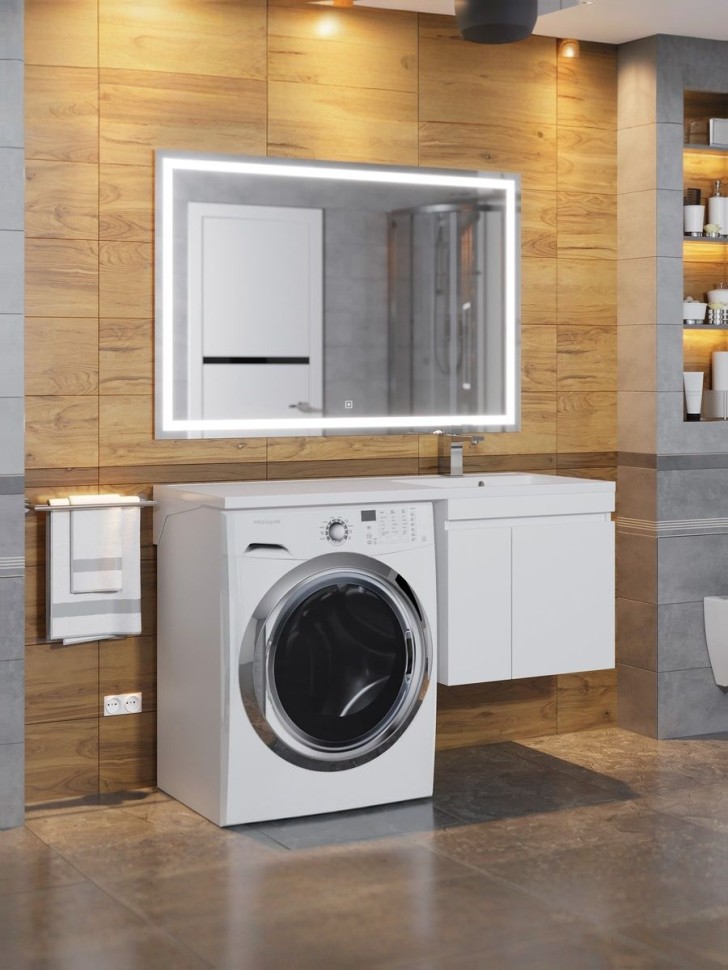 Тумба под стиральную машину подвесная Uperwood Magenta 55х50х55 см, белая, с дверцами