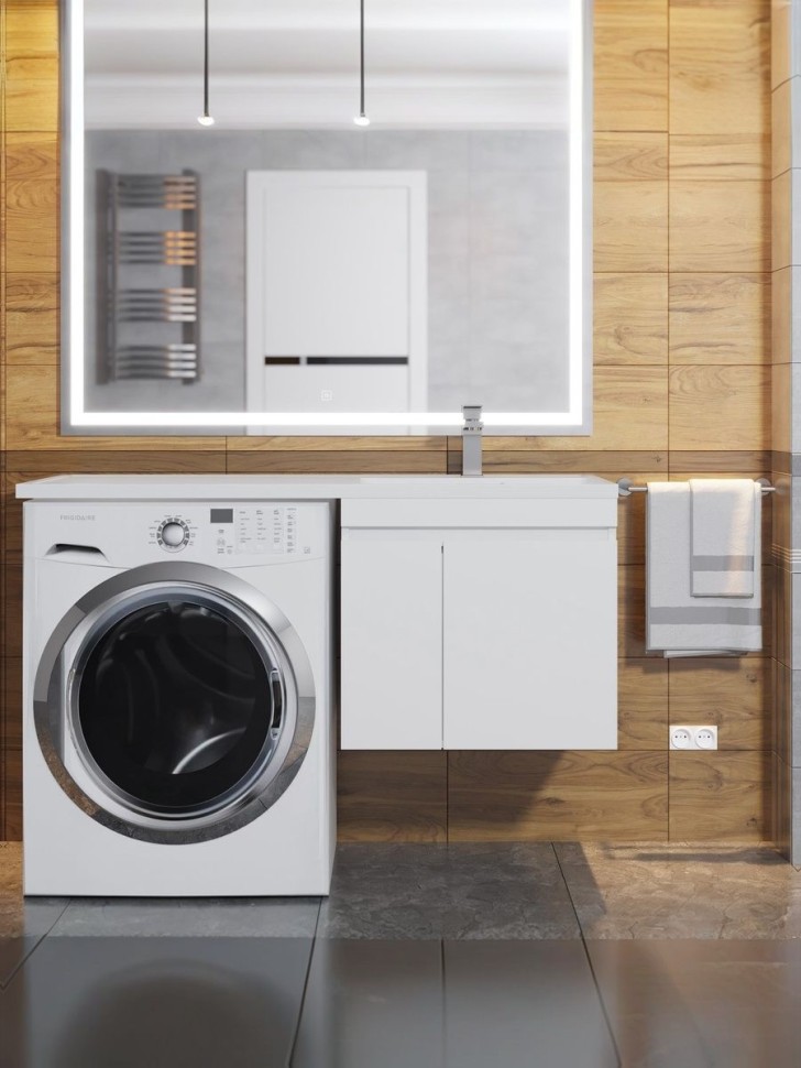 Тумба под стиральную машину подвесная Uperwood Magenta 55х50х55 см, белая, с дверцами