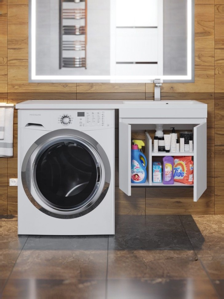 Тумба под стиральную машину подвесная Uperwood Magenta 55х50х55 см, белая, с дверцами