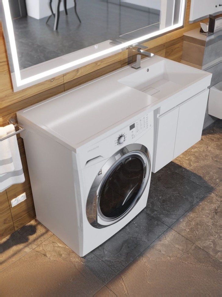 Тумба под стиральную машину подвесная Uperwood Magenta 55х50х55 см, белая, с дверцами