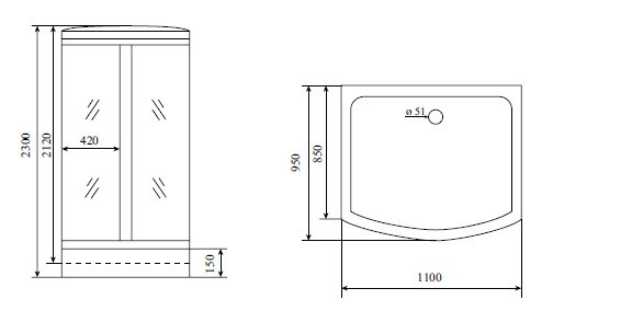 Timo Lux TL-1501 душевая кабина 110*95*230, турецкая баня хамам