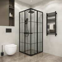 Душевое ограждение Niagara Eco NG-1010-14QKL (100х100х190) квадрат,раздвижное,черный,стекло клетка,1 место