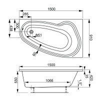 Акриловая ванна VAGNERPLAST AVONA 150x90 left