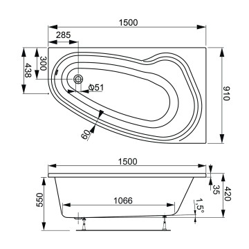 Акриловая ванна VAGNERPLAST Авона / Avona 150x90 left