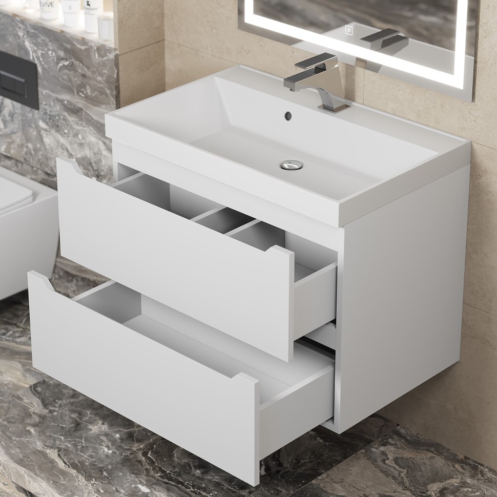 Тумба под раковину для ванной Uperwood Tanos 70 см, подвесная, белая матовая