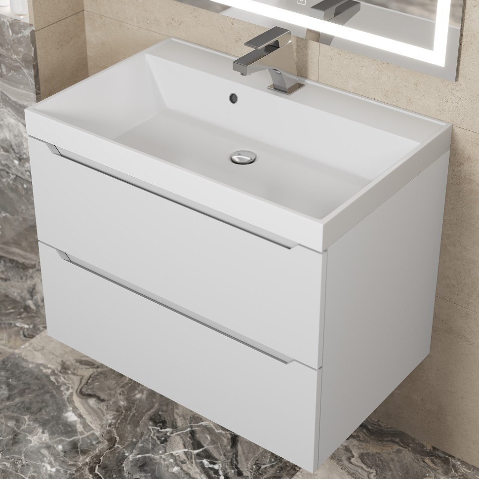 Тумба под раковину для ванной Uperwood Tanos 70 см, подвесная, белая матовая