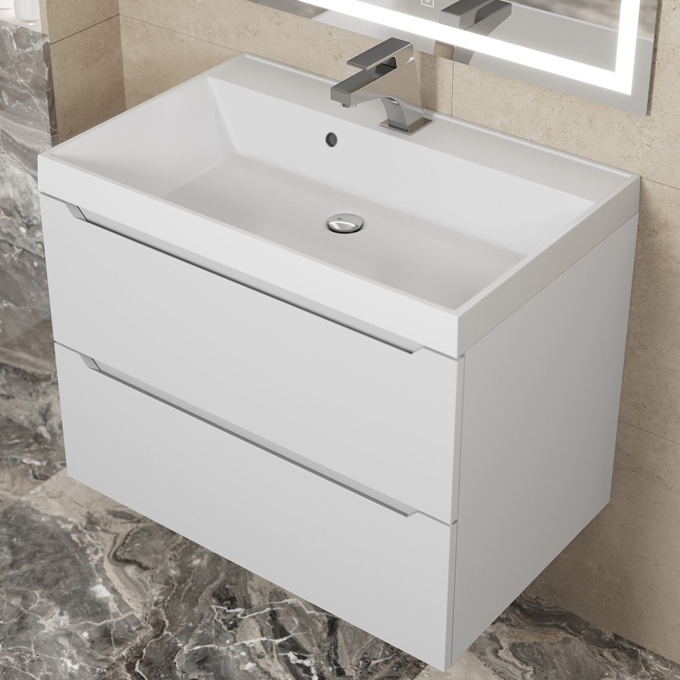 Тумба под раковину для ванной Uperwood Tanos 70 см, подвесная, белая матовая