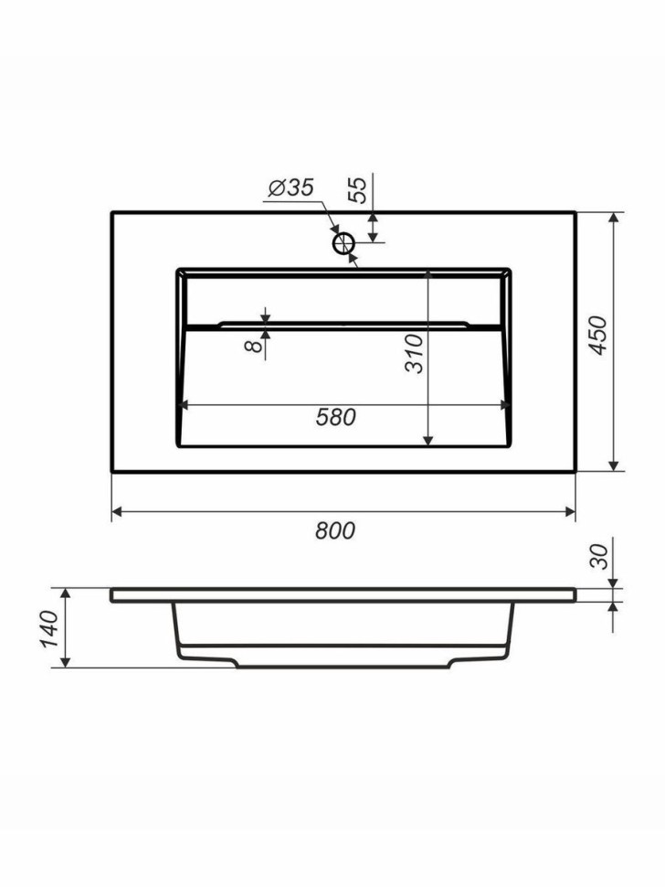 Раковина для ванной полувстраиваемая Uperwood Next Premium 80 см, прямоугольная, белая