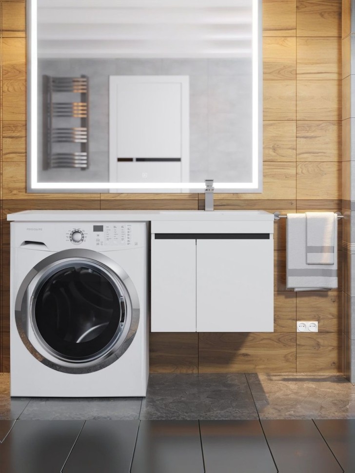 Тумба под стиральную машину подвесная Uperwood Magenta 55х50х55 см, белая/графит, с дверцами