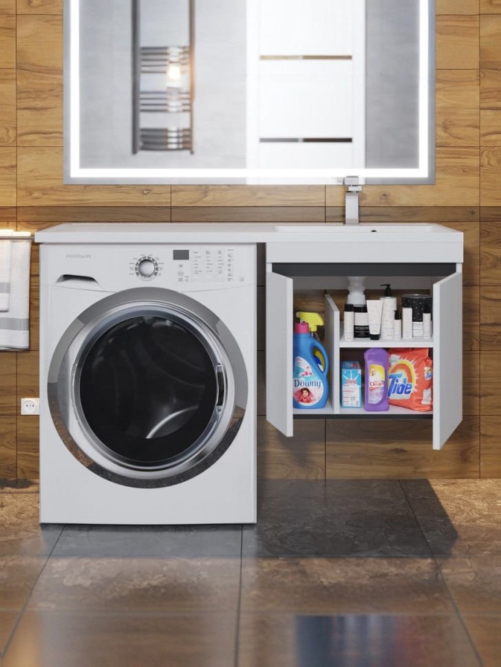 Тумба под стиральную машину подвесная Uperwood Magenta 55х50х55 см, белая/графит, с дверцами