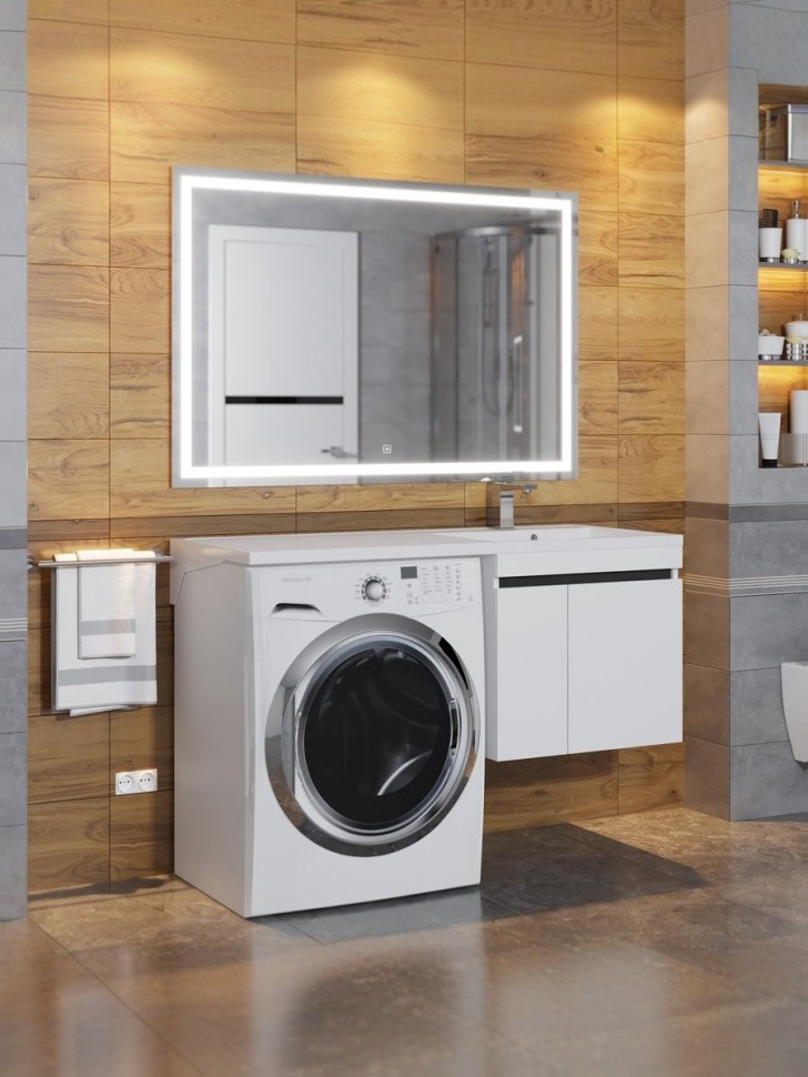 Тумба под стиральную машину подвесная Uperwood Magenta 55х50х55 см, белая/графит, с дверцами