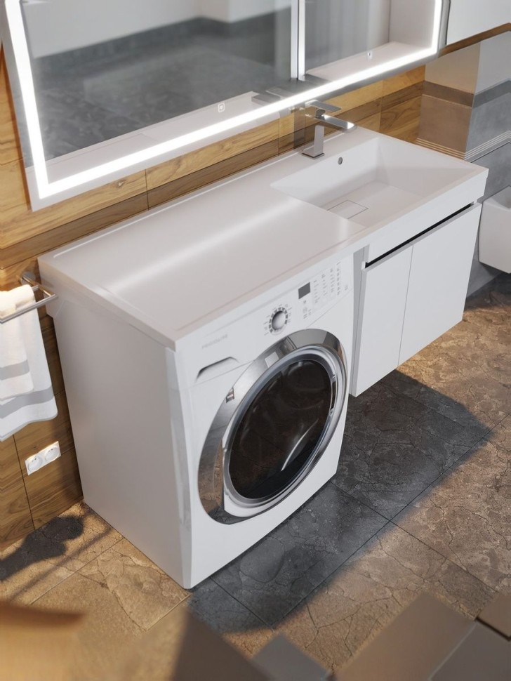 Тумба под стиральную машину подвесная Uperwood Magenta 55х50х55 см, белая/графит, с дверцами