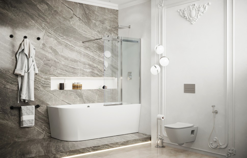 Шторка для ванны Ambassador Bath Screens 16041117 (90х140) хром,стекло прозрачное,раздвижная,1 место