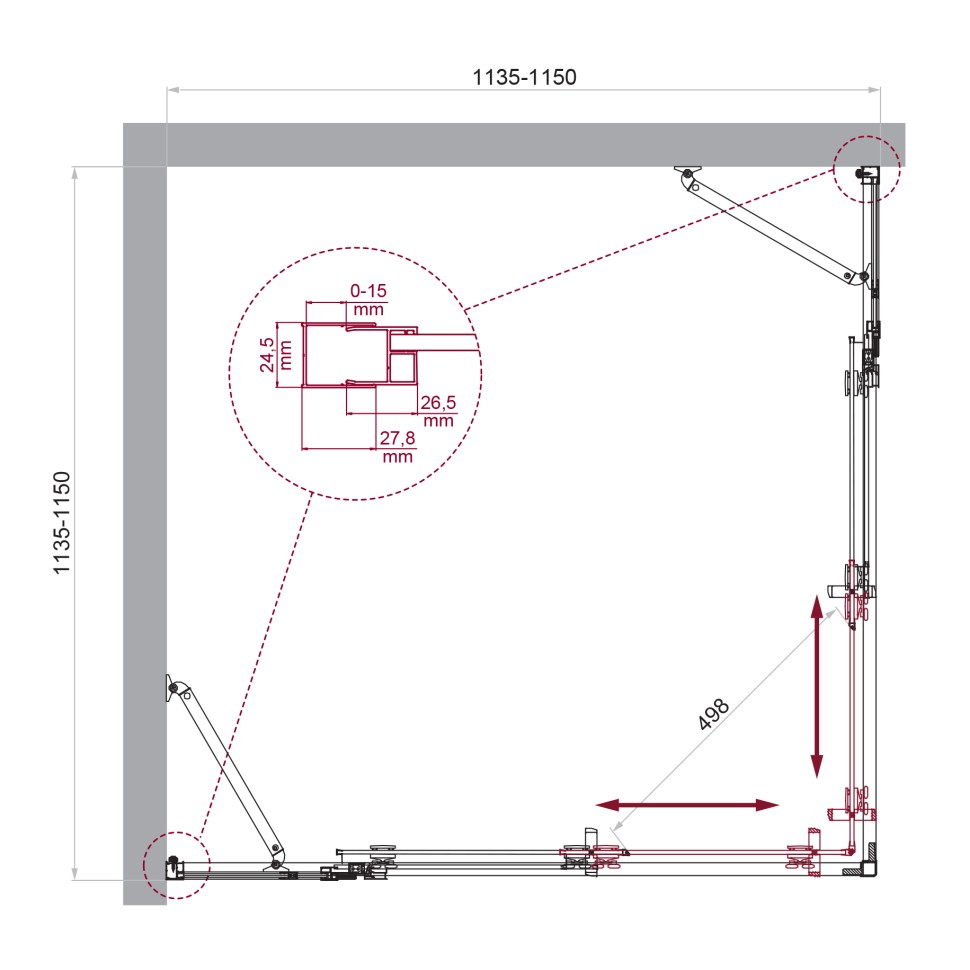 Душевой уголок BelBagno LUCE-A-22-90+25-C-Cr