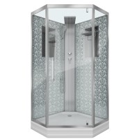 Душевая кабина Niagara Luxe NG-7717WBK (100x100х210) низкий поддон(15см),дверь распашная,стенки серебро,без крыши,4 места