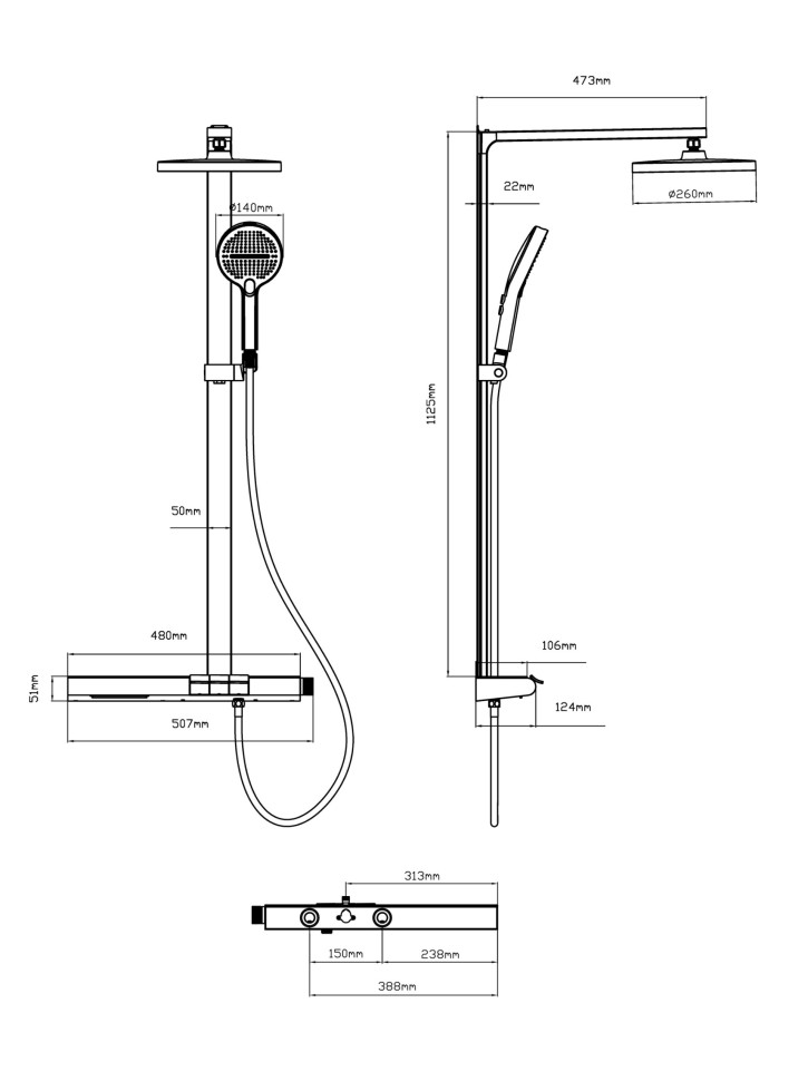 Душевая стойка Arco VSFS-4AR1GM с изливом, вороненая сталь