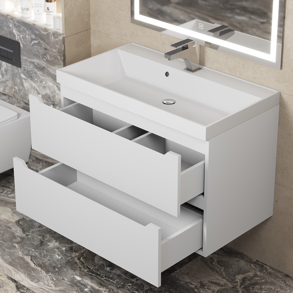 Тумба под раковину для ванной Uperwood Tanos 80 см, подвесная, белая матовая