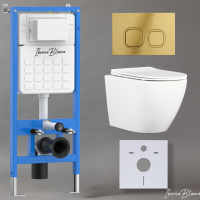 Комплект 3в1 IBERICA BLANCA инсталляция SILENCIO, унитаз BILBAO ALTO белый, кнопка смыва ESTI-Q золото глянцевое (IB001.BLA.234.836)