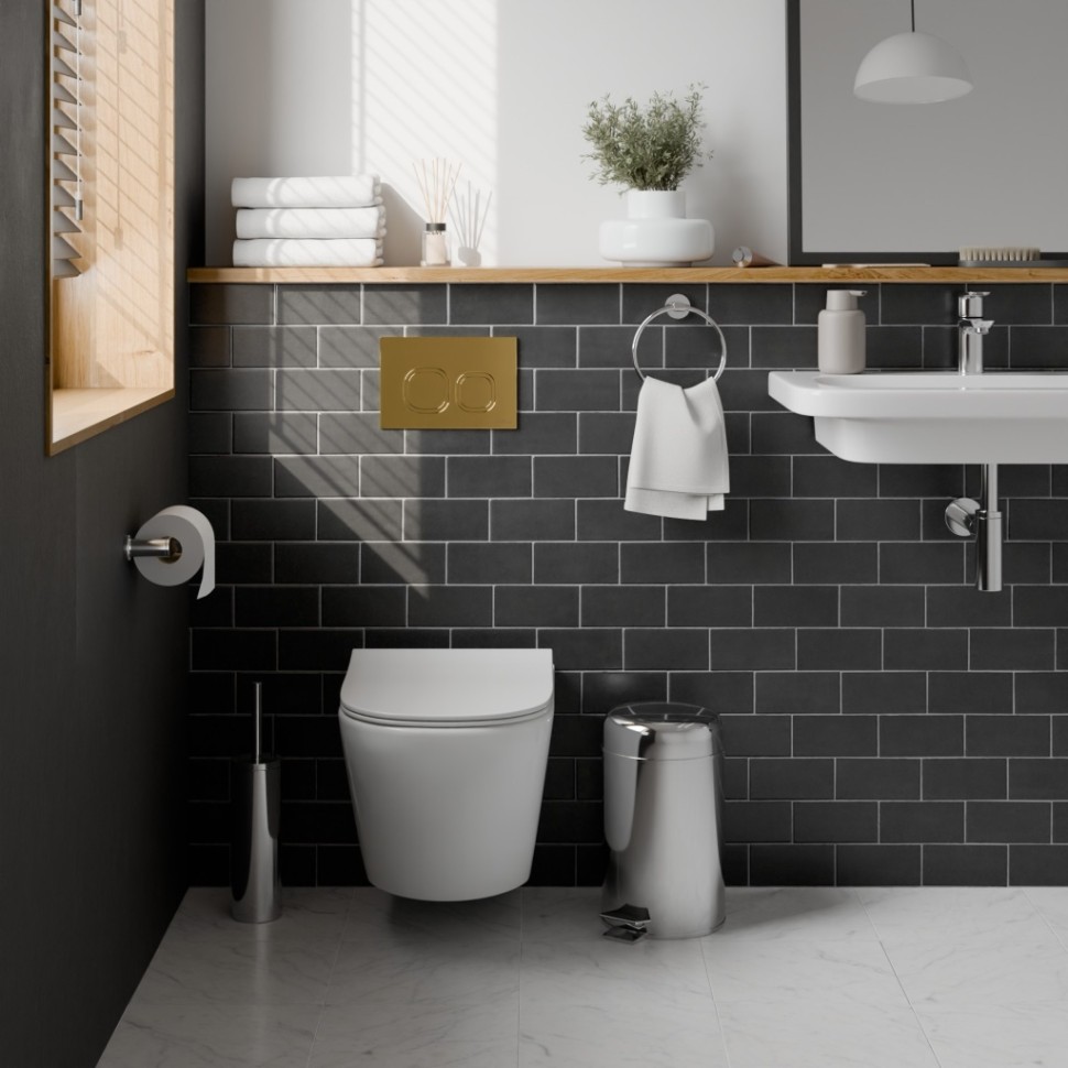 Комплект 3в1 IBERICA BLANCA инсталляция SILENCIO, унитаз BILBAO ALTO белый, кнопка смыва ESTI-Q золото глянцевое (IB001.BLA.234.836)