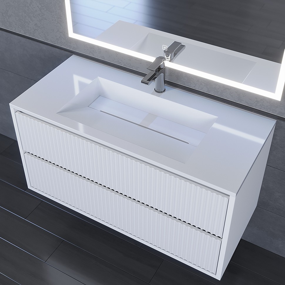 Раковина для ванной полувстраиваемая Uperwood Next Premium 100 см, прямоугольная, белая