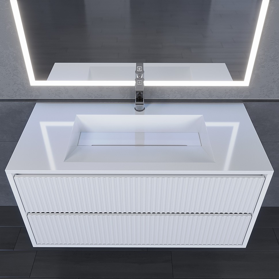 Раковина для ванной полувстраиваемая Uperwood Next Premium 100 см, прямоугольная, белая