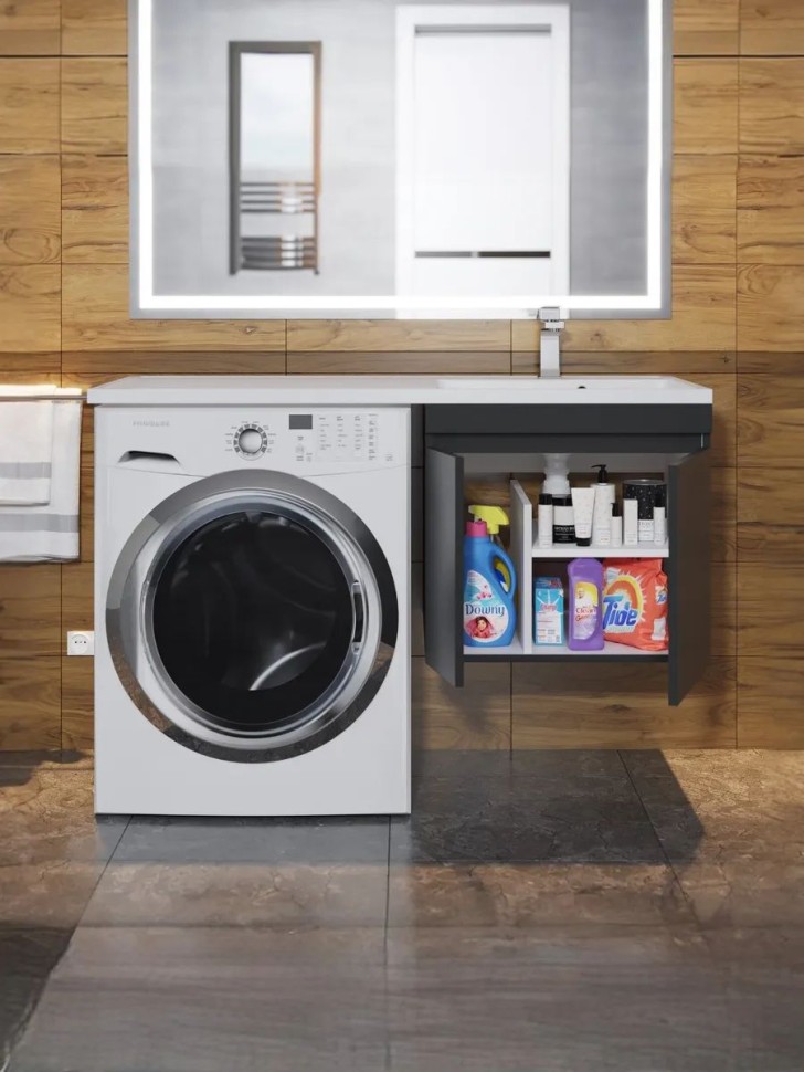 Тумба под стиральную машину подвесная Uperwood Magenta 55х50х55 см, черная, с дверцами