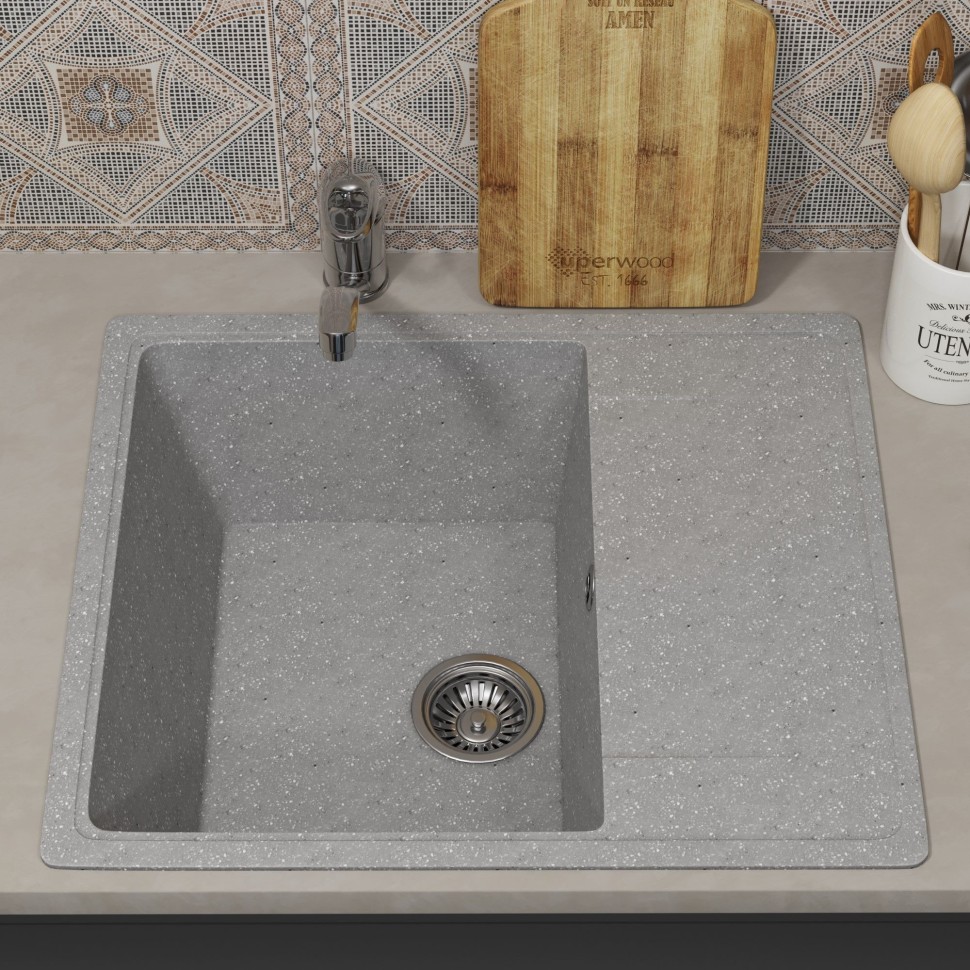 Кухонная мойка из искусственного камня Uperwood ECON UPD-201-003, прямоугольная, серая матовая